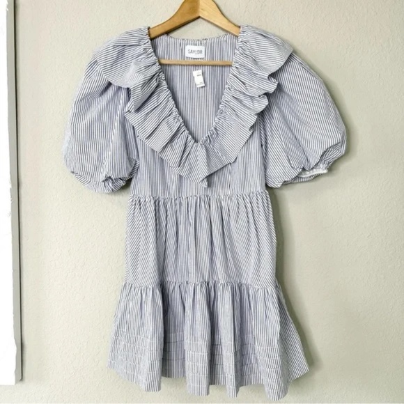 Saylor Zerina Striped Linen Blend A Line Mini Dress - Picture 6 of 17